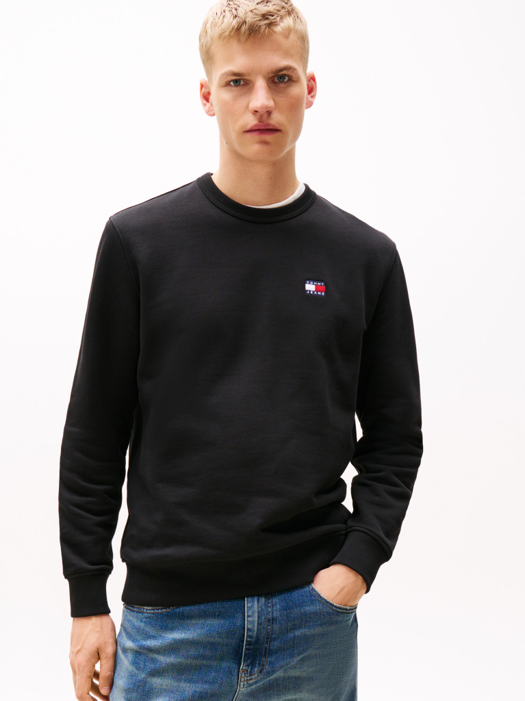 Negru Bluza Cu Guler Rotund Si Emblema Tonala Tommy  Barbati
