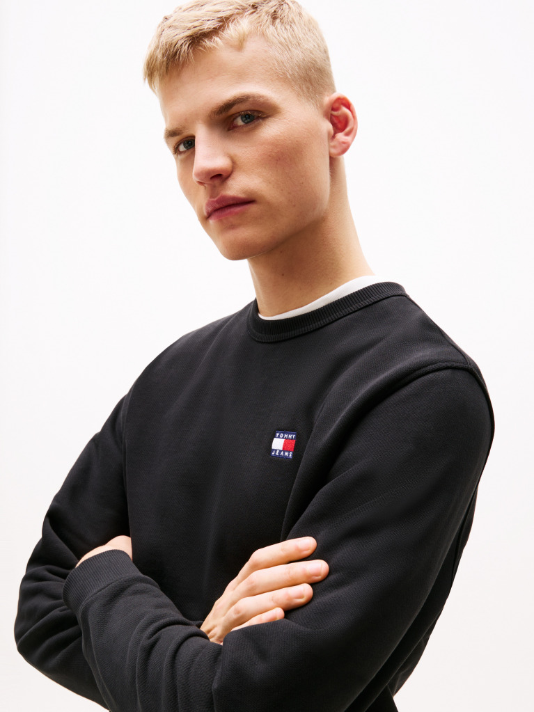 Negru Bluza Cu Guler Rotund Si Emblema Tonala Tommy  Barbati
