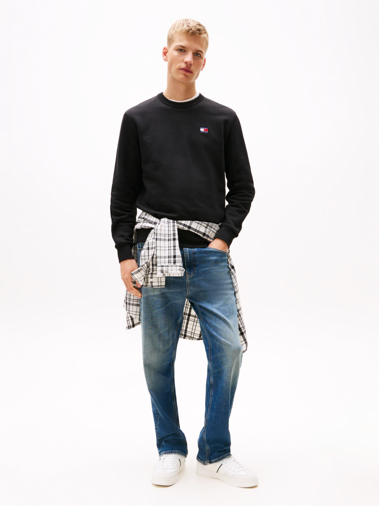 Negru Bluza Cu Guler Rotund Si Emblema Tonala Tommy  Barbati