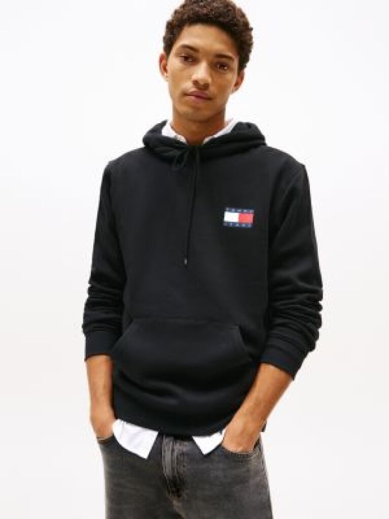 Black Logo Drawstring Hoody  Men