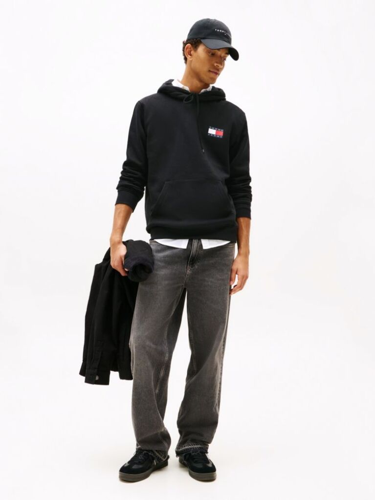 Black Logo Drawstring Hoody  Men