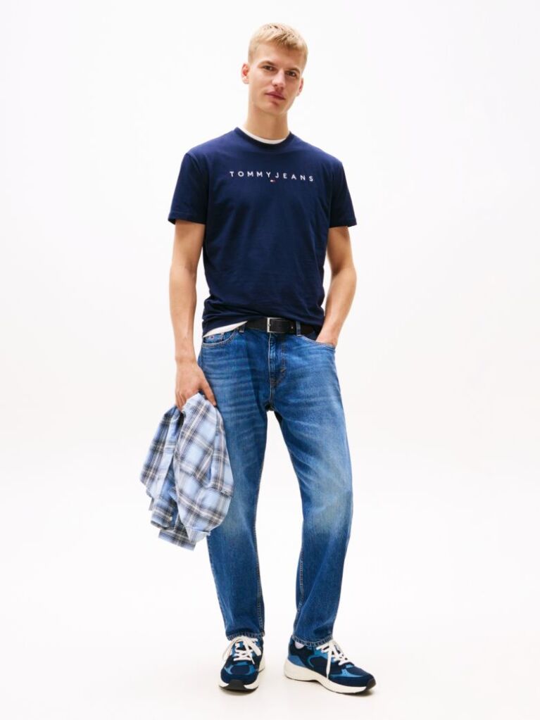 Blue Tricou Regular Cu Logo Brodat  Barbati