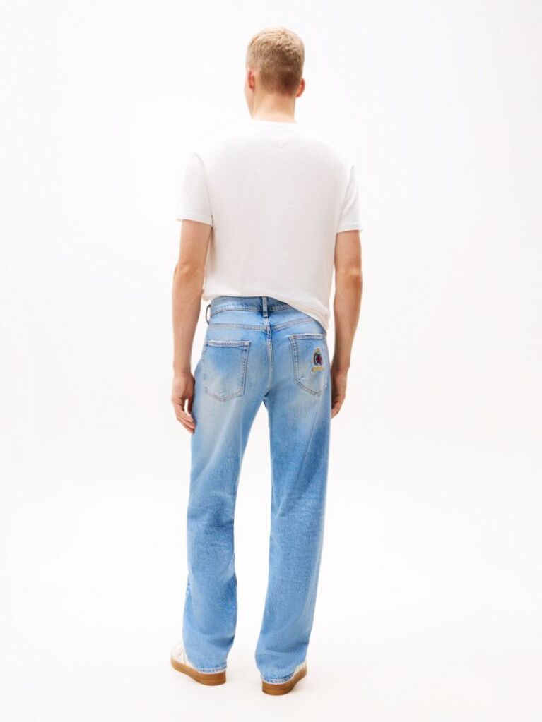 Denim Jeansi Largi Cu Broderie Pe Tesatura  Barbati