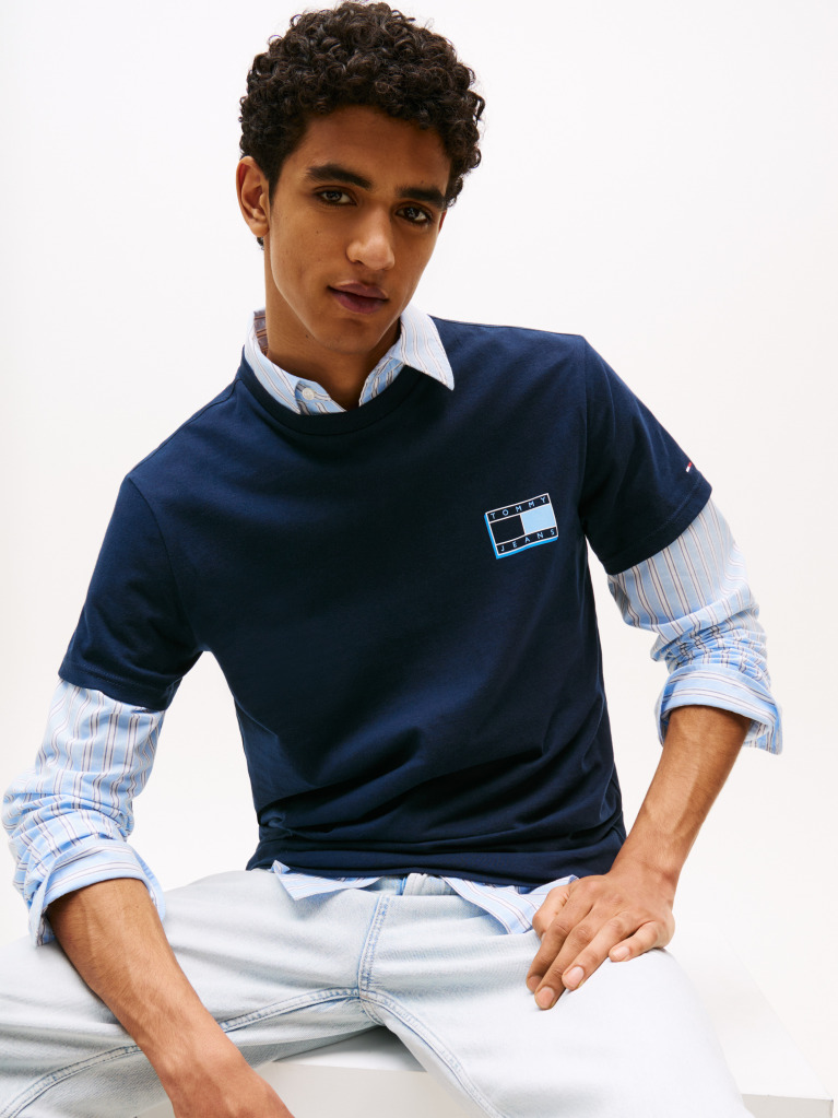Blue Tricou Slim Cu Logo Tonal  Barbati