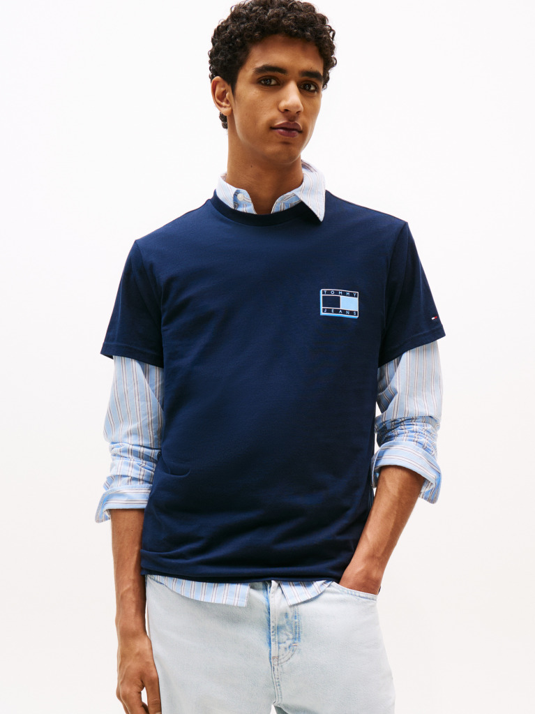 Blue Tricou Slim Cu Logo Tonal  Barbati