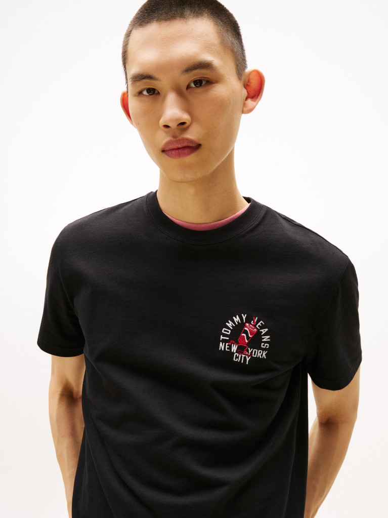Negru Tricou Regular Mic Cu Motif  Barbati