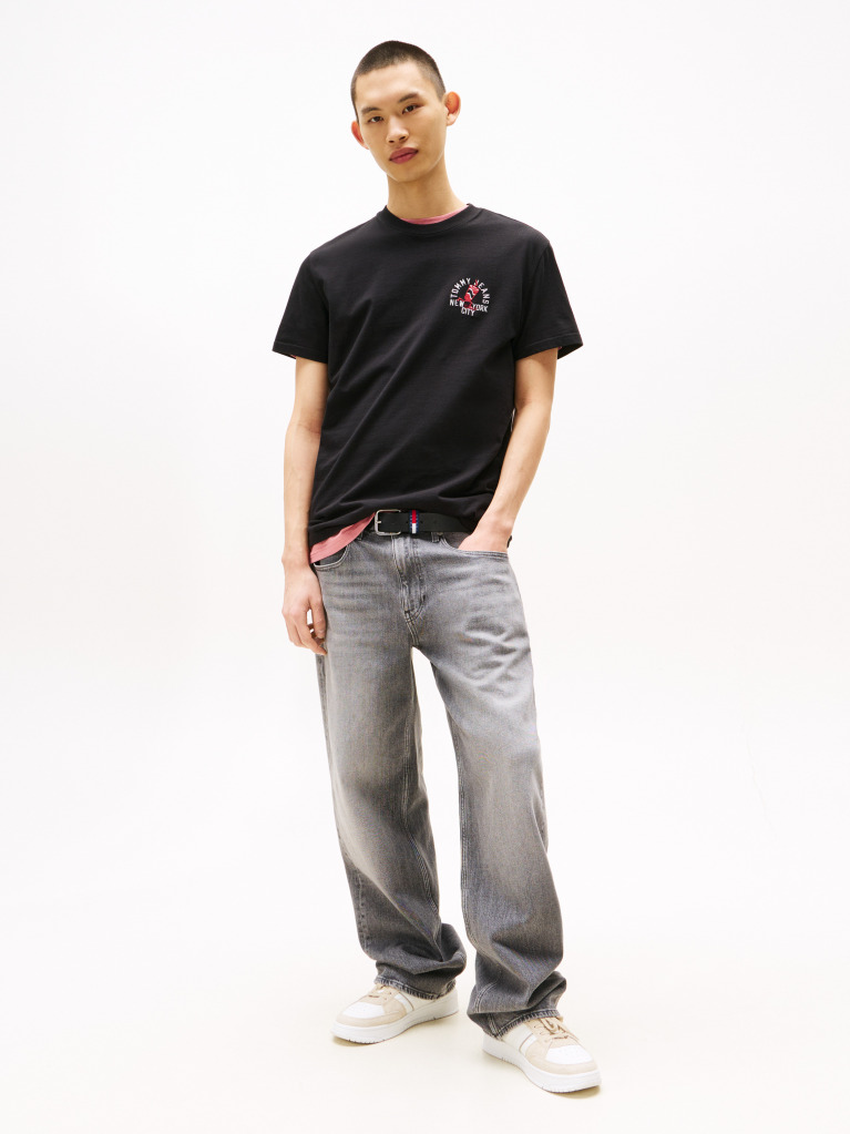 Negru Tricou Regular Mic Cu Motif  Barbati