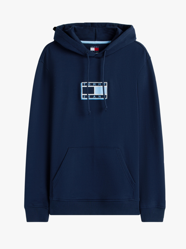 Blue Hanorac Cu Snur Si Logo Tonal  Barbati