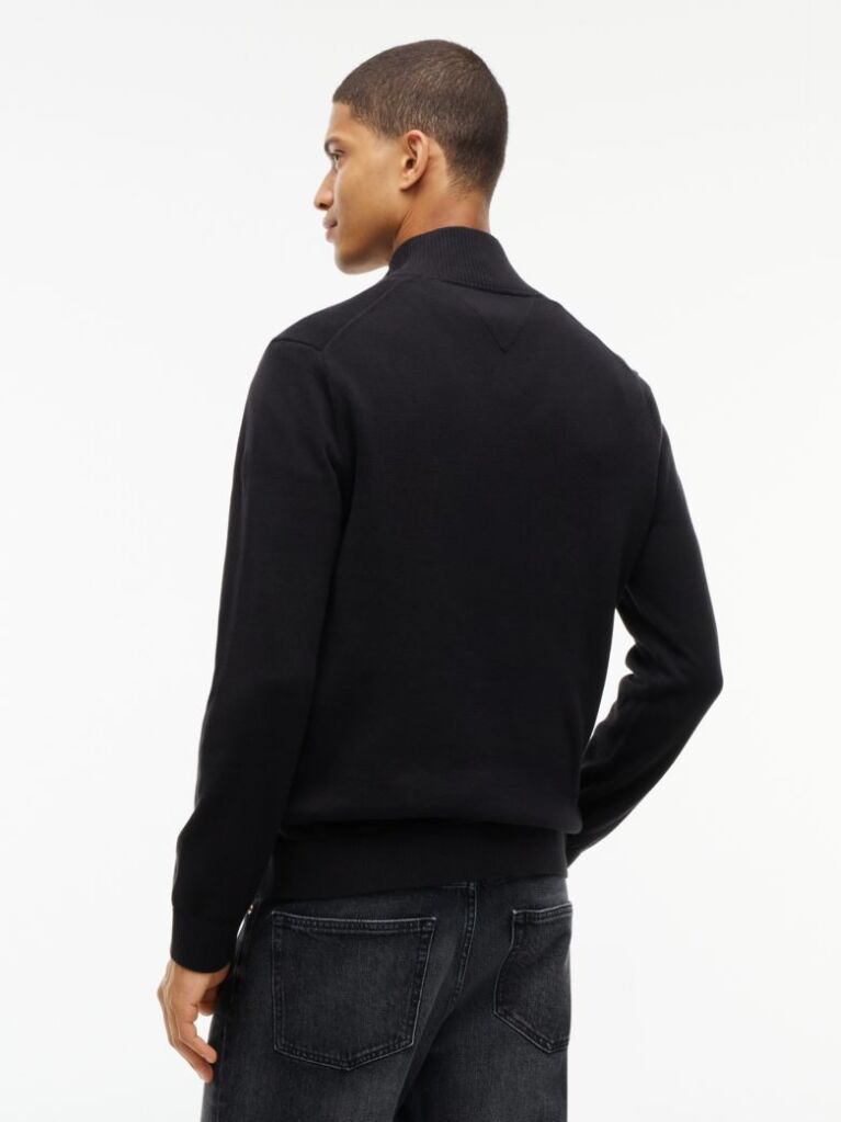 Black Tommy Flag Lightweight Slim Quarter-Zip Jumper  Men