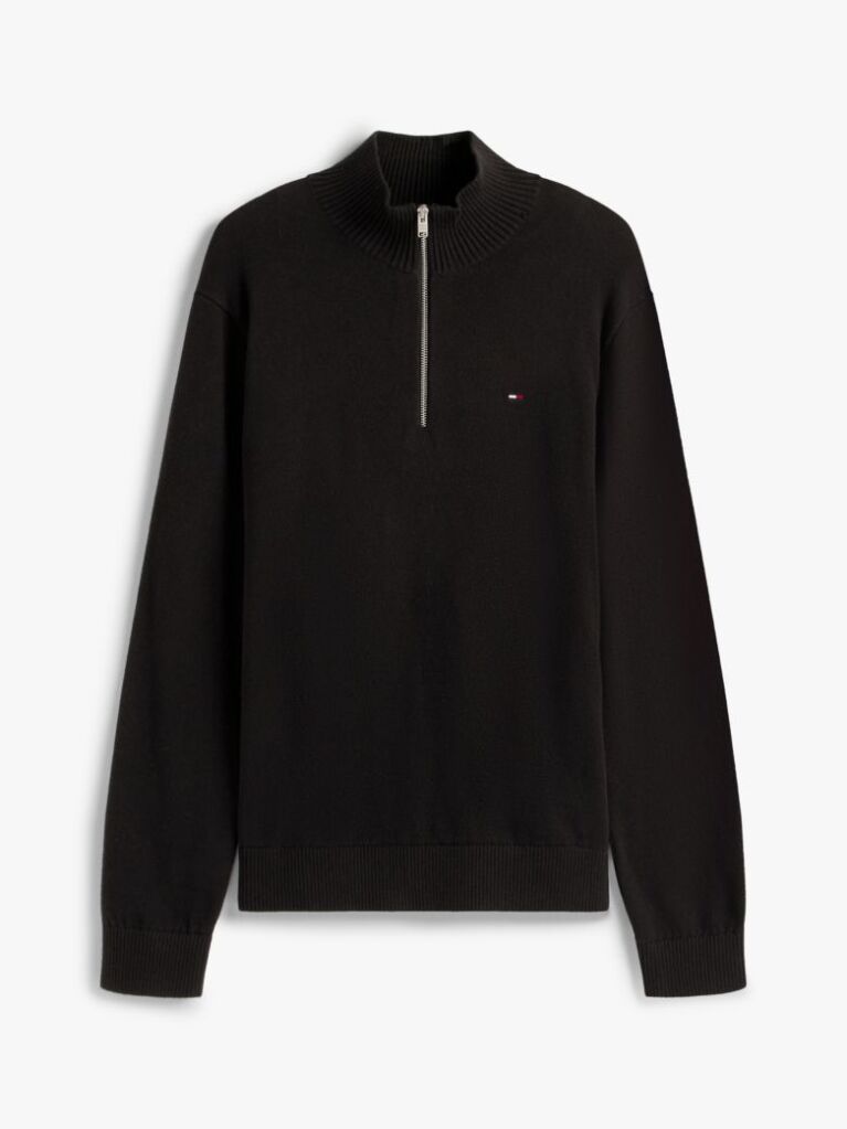 Black Tommy Flag Lightweight Slim Quarter-Zip Jumper  Men