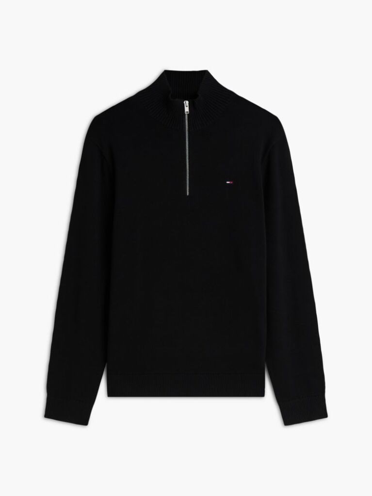 Black Tommy Flag Lightweight Slim Quarter-Zip Jumper  Men