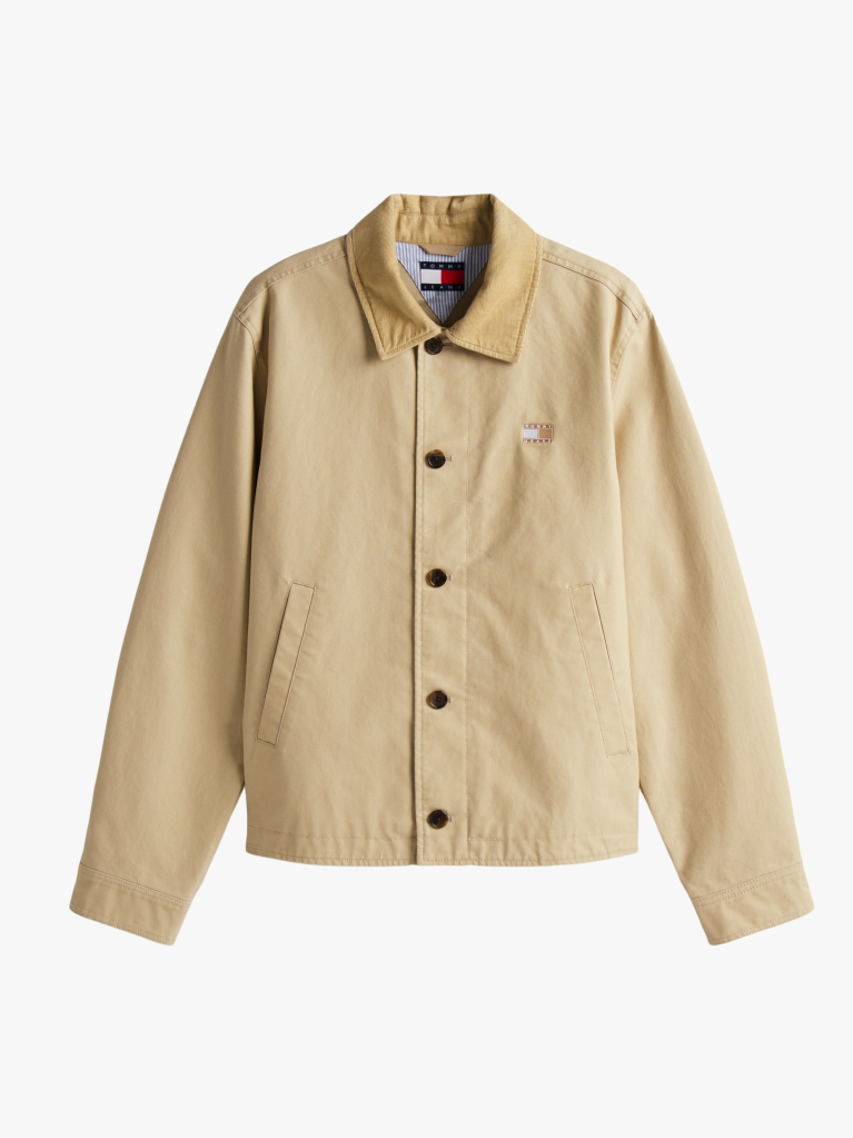 Khaki Boxy Jacheta Cu Croiala Si Logo Tonal  Barbati