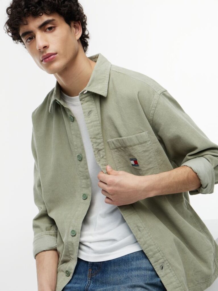 Verde Camasa Overshirt Din Catifea De Tip Cord Brick  Barbati