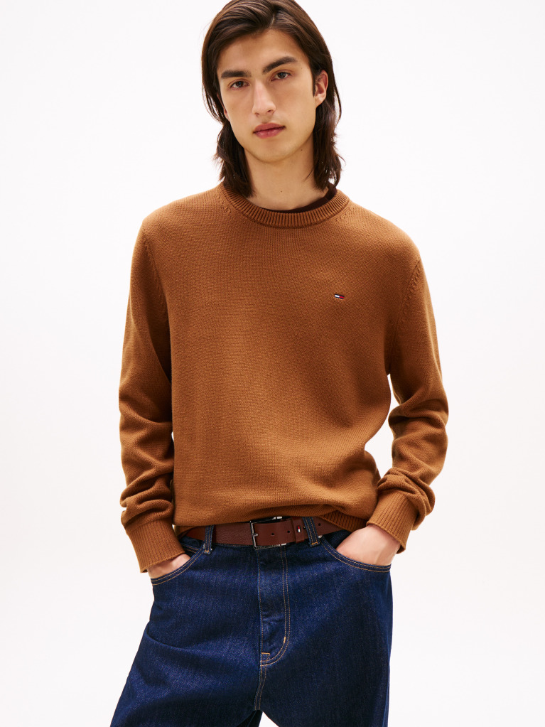 Beige Crew Neck Slim Jumper  Men