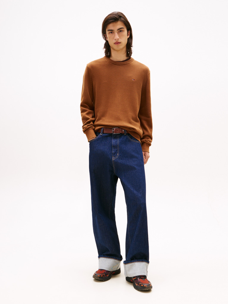 Beige Crew Neck Slim Jumper  Men