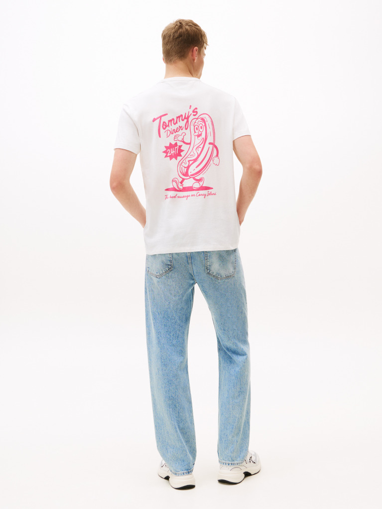 Alb Tricou Cu Guler Rotund Si Grafica Pe Spate  Barbati
