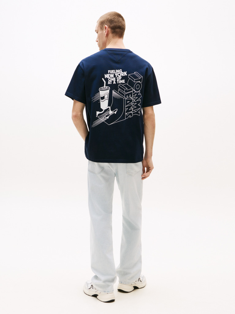 Blue Tricou Lejer Cu Grafica Si Logo Pe Spate  Barbati