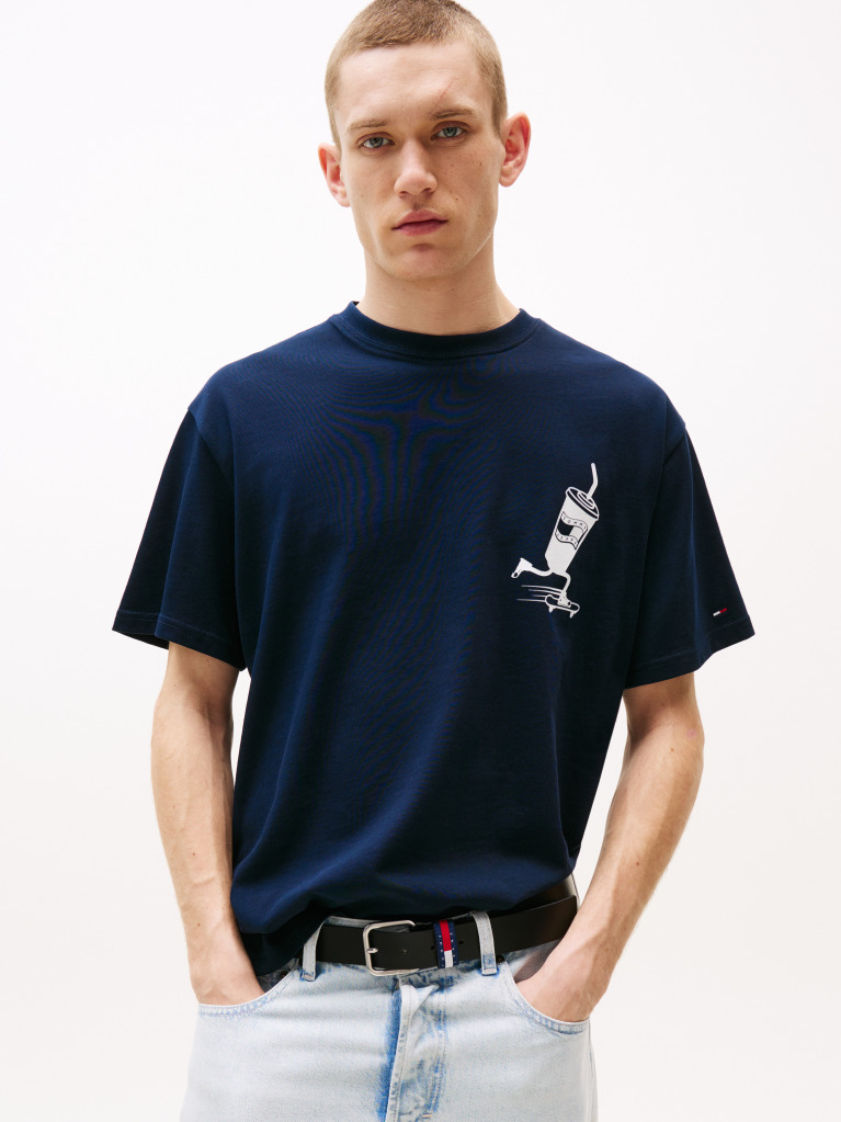 Blue Tricou Lejer Cu Grafica Si Logo Pe Spate  Barbati