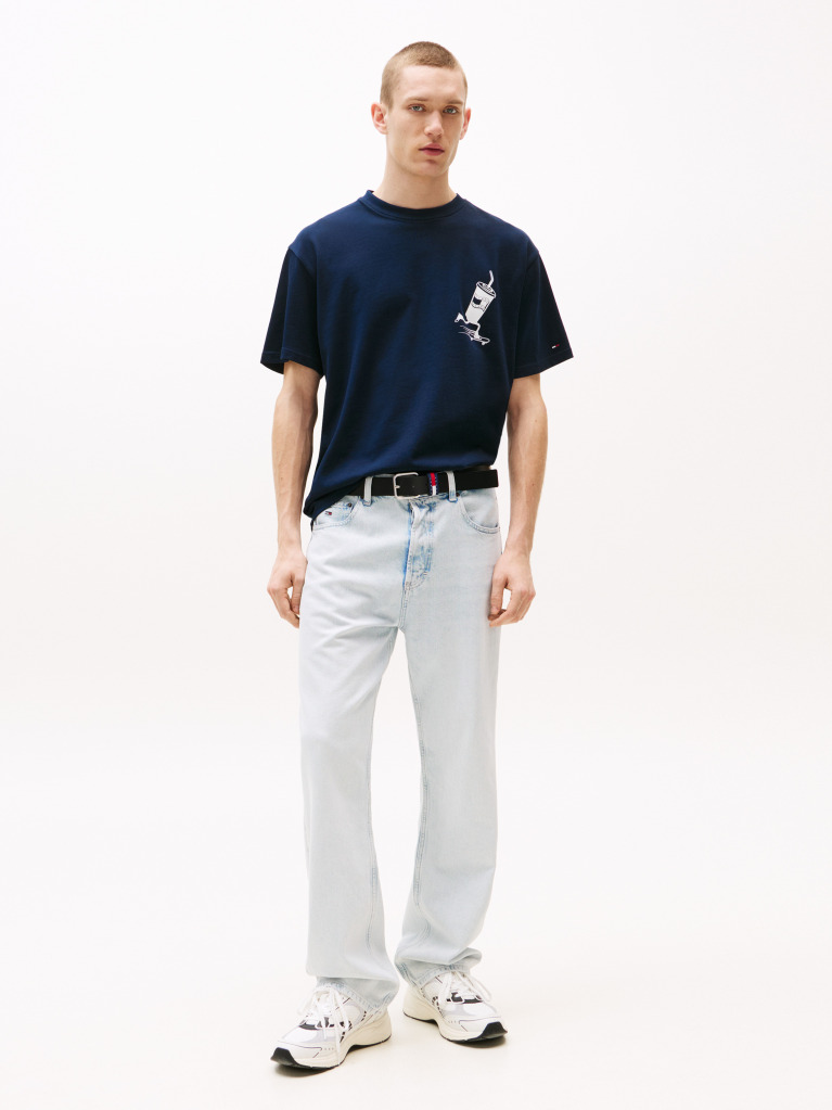 Blue Tricou Lejer Cu Grafica Si Logo Pe Spate  Barbati