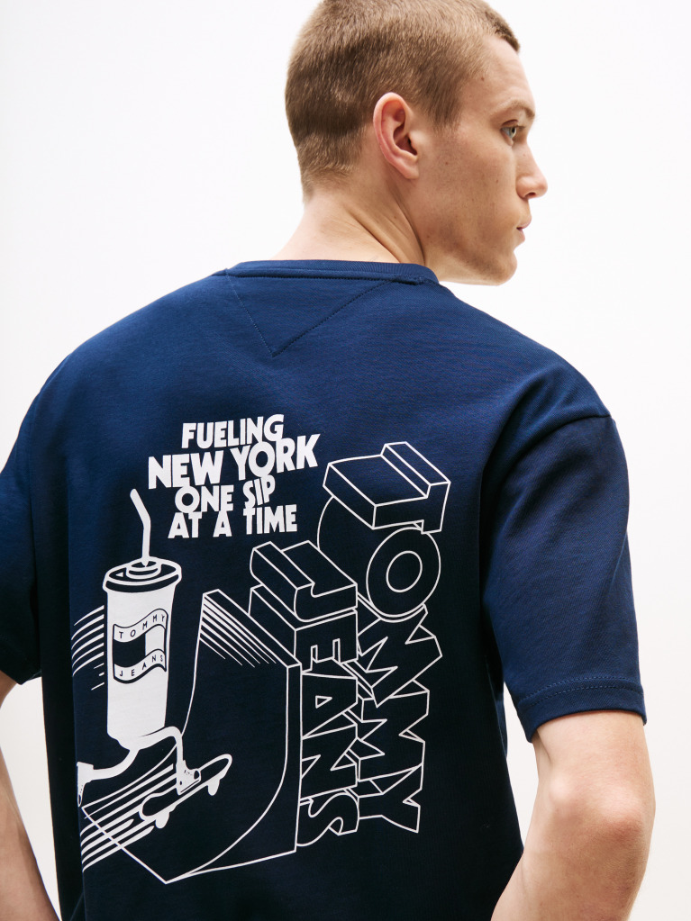 Blue Tricou Lejer Cu Grafica Si Logo Pe Spate  Barbati