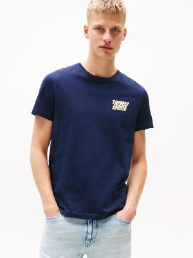 Blue Tricou Slim Cu Logo In Stil Bubble  Barbati