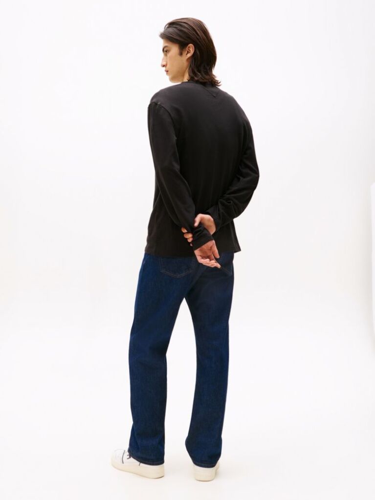 Negru Tricou Cu Maneca Lunga Si Emblema Tonala Tommy  Barbati