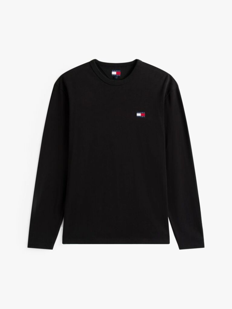 Negru Tricou Cu Maneca Lunga Si Emblema Tonala Tommy  Barbati