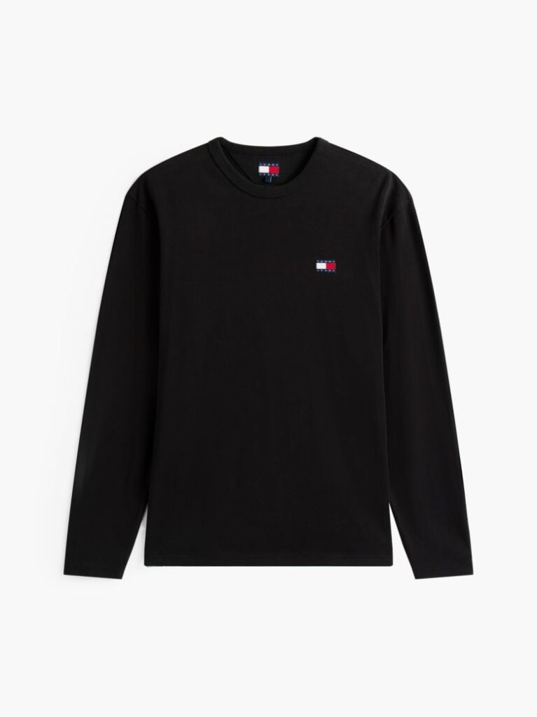 Black Tonal Tommy Badge Long Sleeve T-Shirt  Men