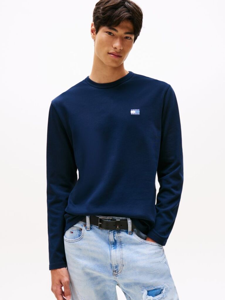 Blue Tonal Tommy Badge Long Sleeve T-Shirt  Men