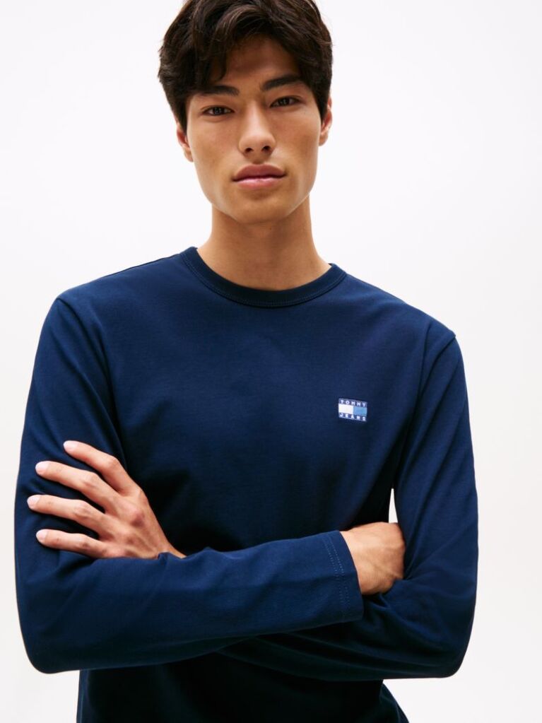 Blue Tonal Tommy Badge Long Sleeve T-Shirt  Men