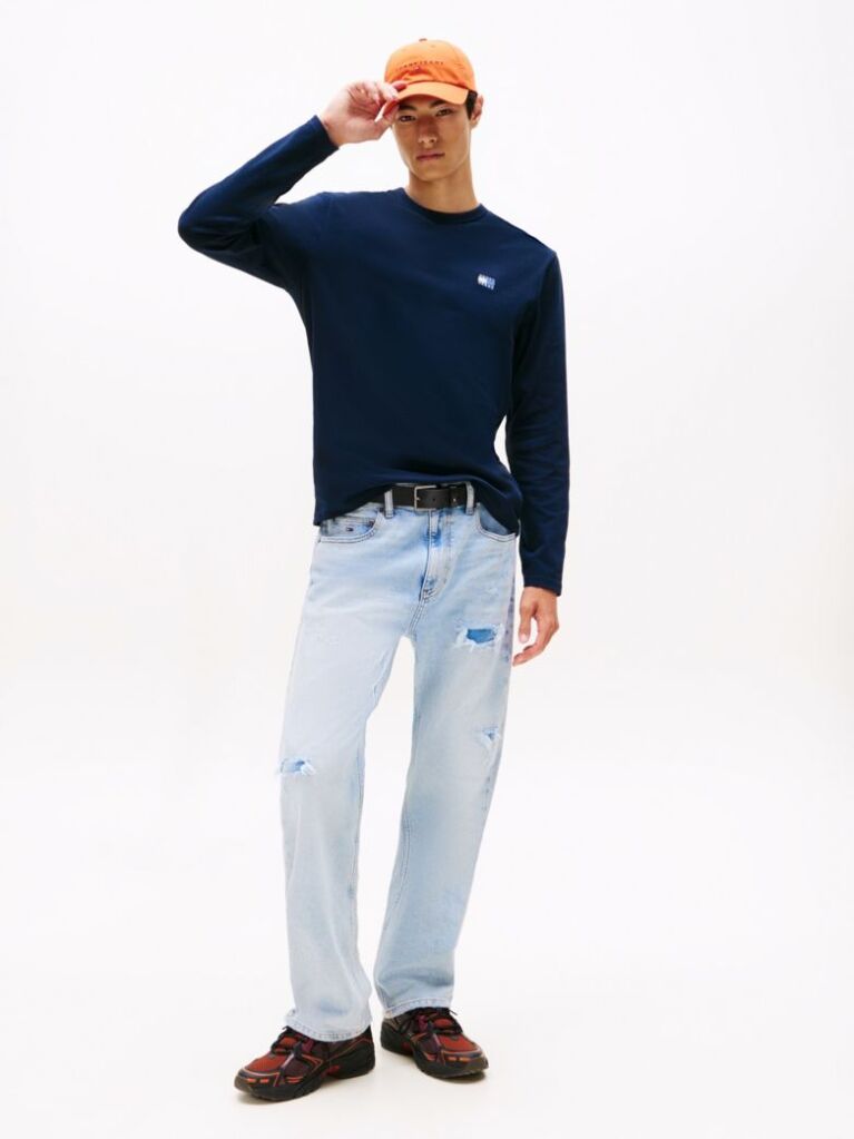 Blue Tonal Tommy Badge Long Sleeve T-Shirt  Men