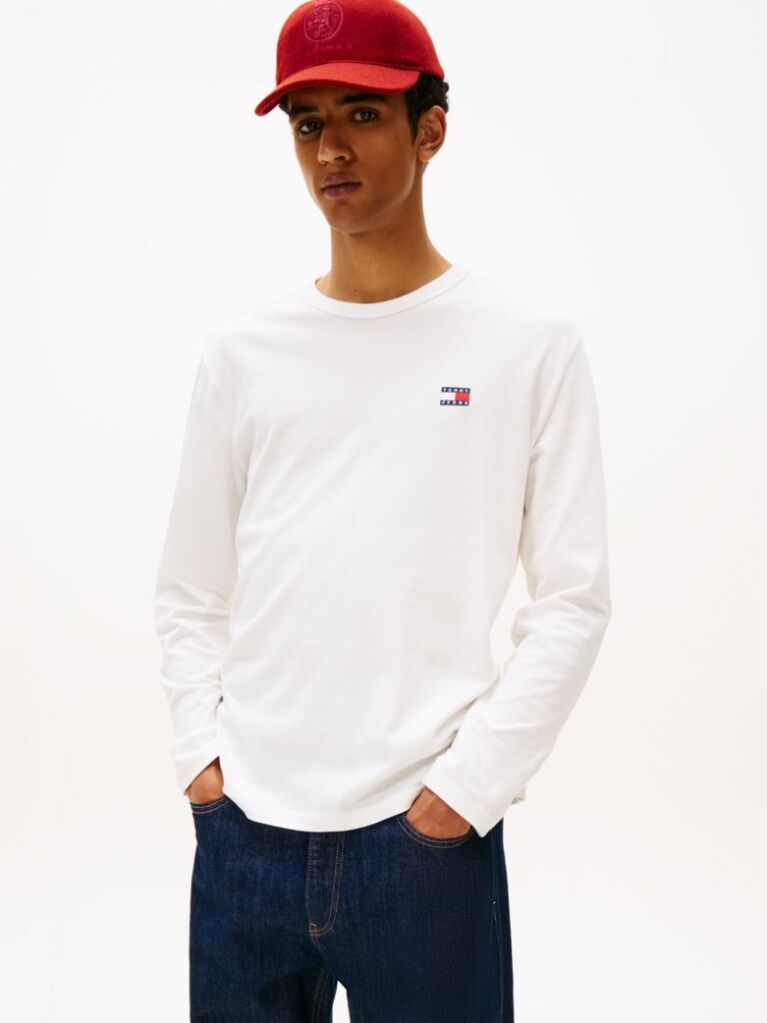 Bej Tricou Cu Maneca Lunga Si Emblema Tonala Tommy  Barbati