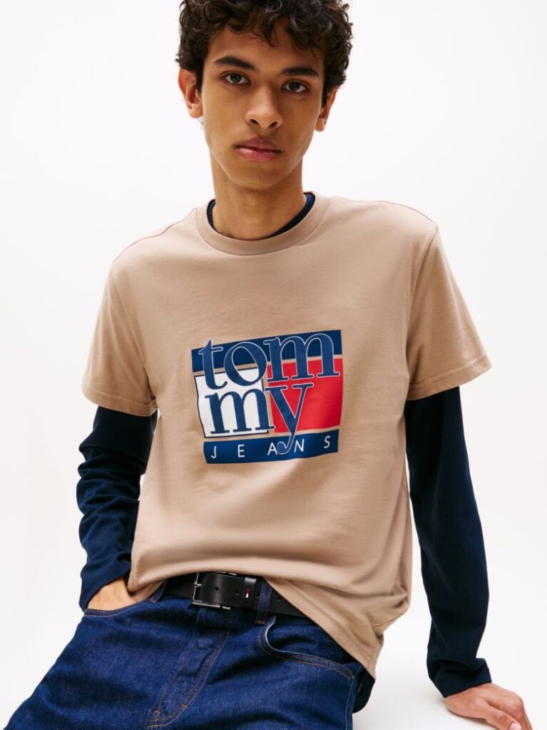 Bej Tricou Slim Cu Print Flag  Barbati