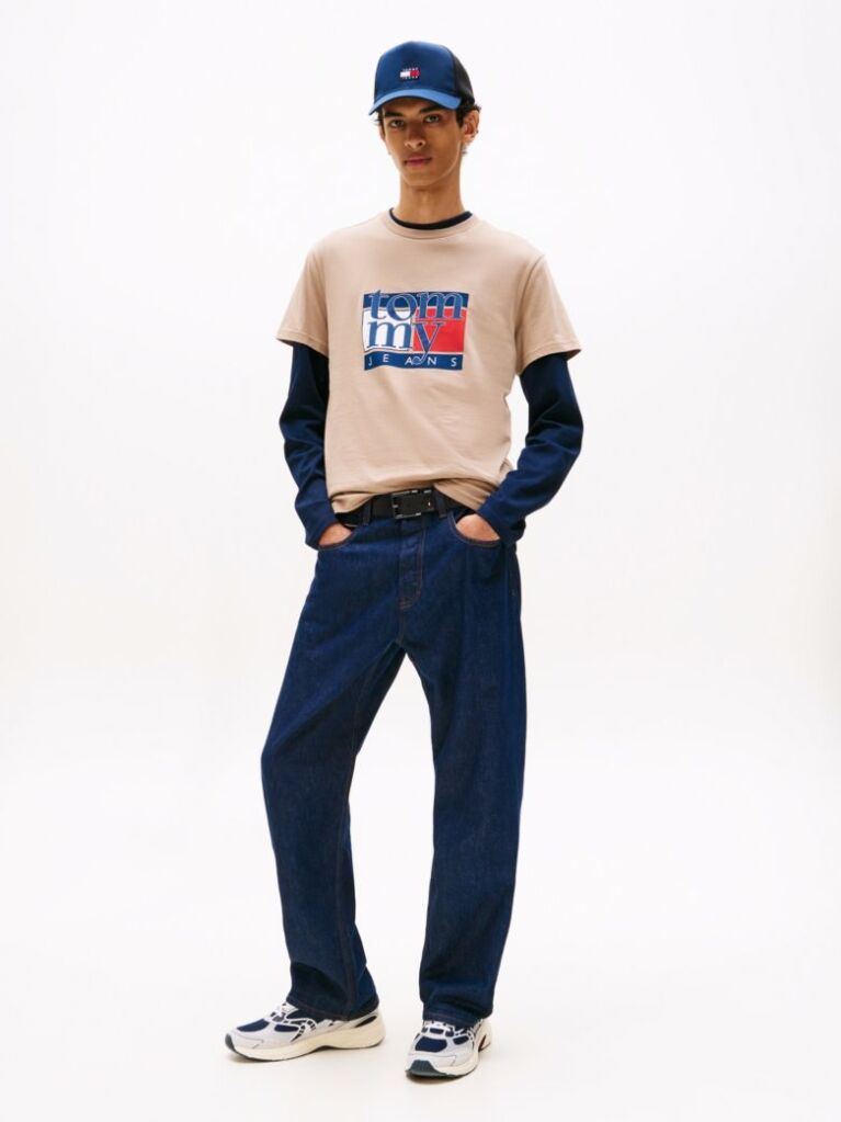 Bej Tricou Slim Cu Print Flag  Barbati