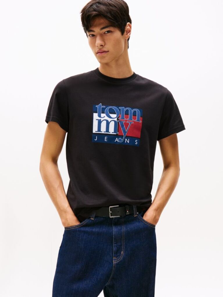 Negru Tricou Slim Cu Print Flag  Barbati