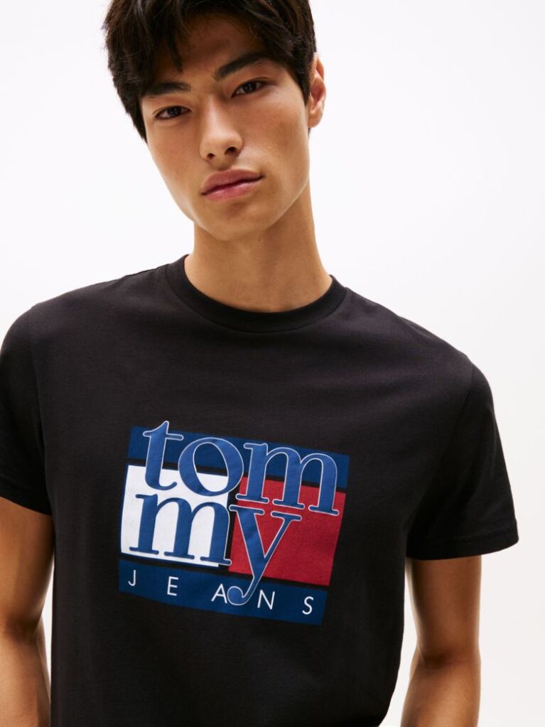 Negru Tricou Slim Cu Print Flag  Barbati