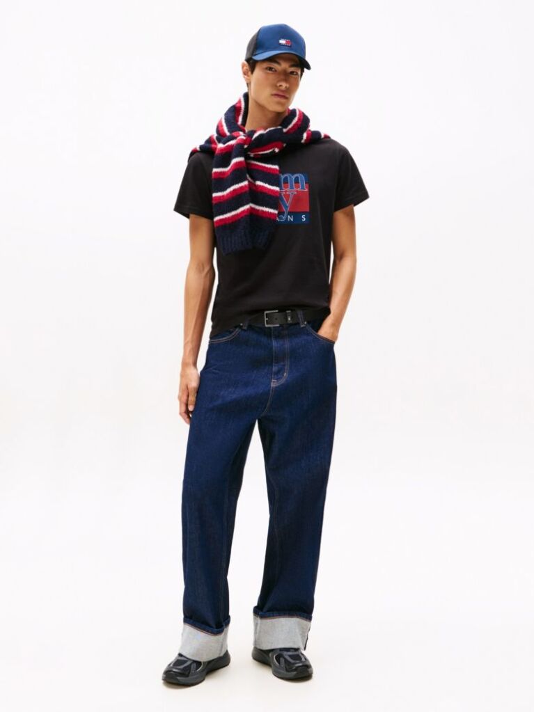Negru Tricou Slim Cu Print Flag  Barbati