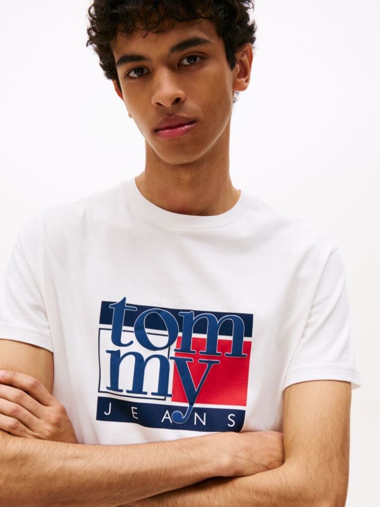 Alb Tricou Slim Cu Print Flag  Barbati