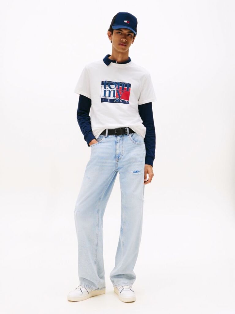 Alb Tricou Slim Cu Print Flag  Barbati