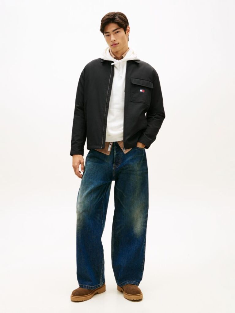 Black Oversized Fit Zip-Thru Corduroy Padded Overshirt  Men