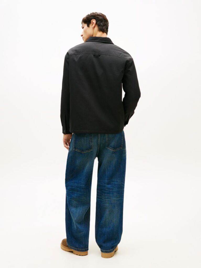 Black Oversized Fit Zip-Thru Corduroy Padded Overshirt  Men