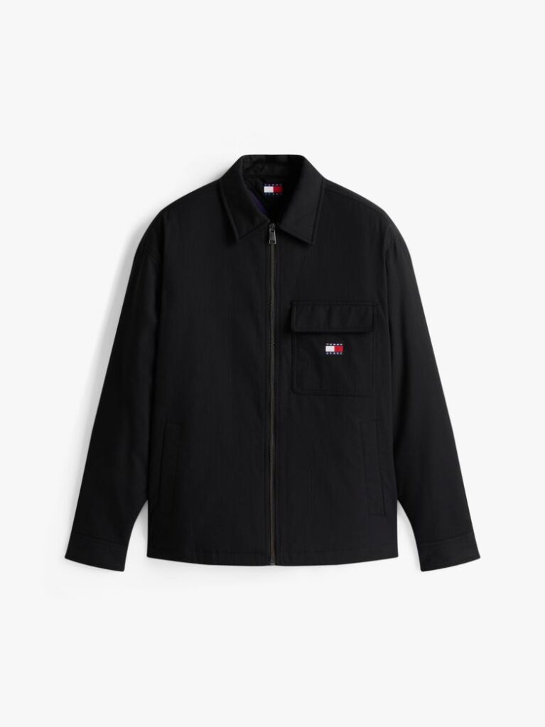 Black Oversized Fit Zip-Thru Corduroy Padded Overshirt  Men