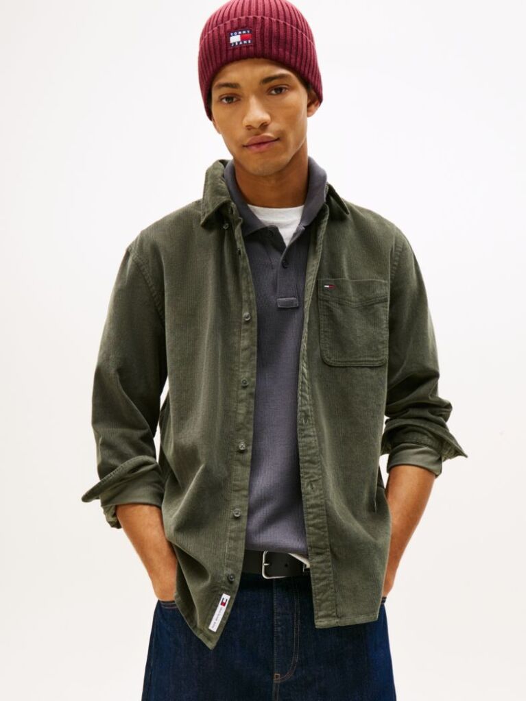 Green Regular Fit Corduroy Shirt  Men