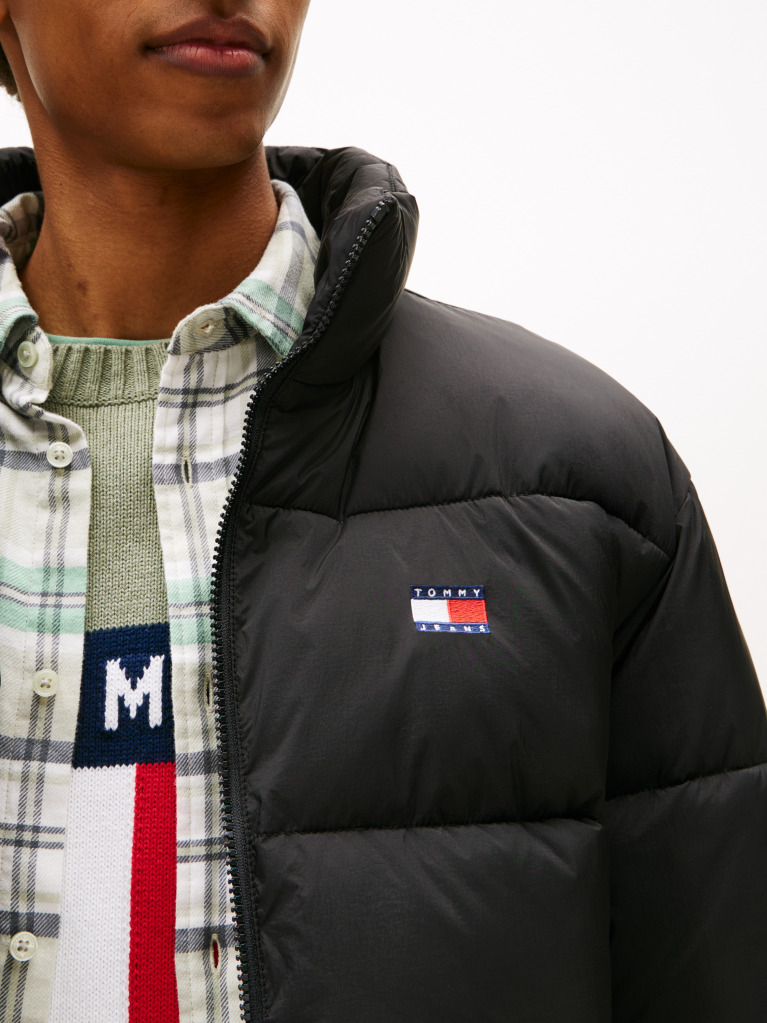 Negru Geaca Puffer Relaxata Hidrofuga Cu Textura Crinkle  Barbati
