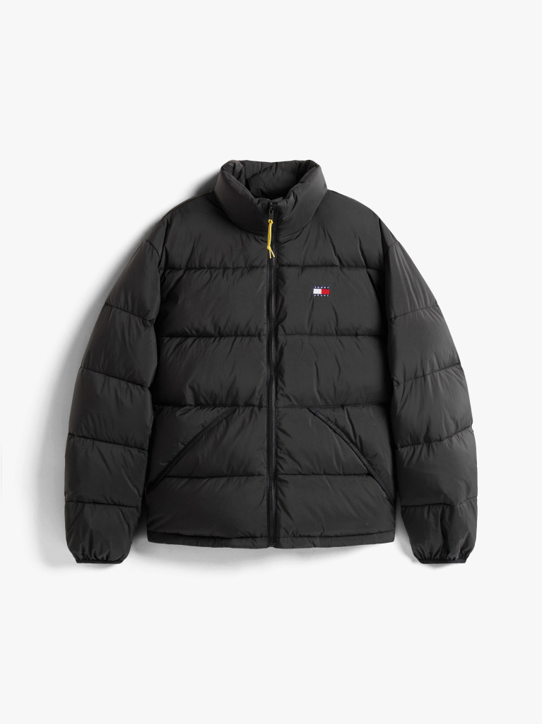 Negru Geaca Puffer Relaxata Hidrofuga Cu Textura Crinkle  Barbati
