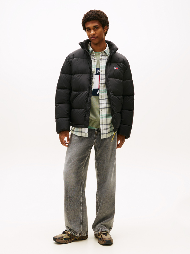 Negru Geaca Puffer Relaxata Hidrofuga Cu Textura Crinkle  Barbati