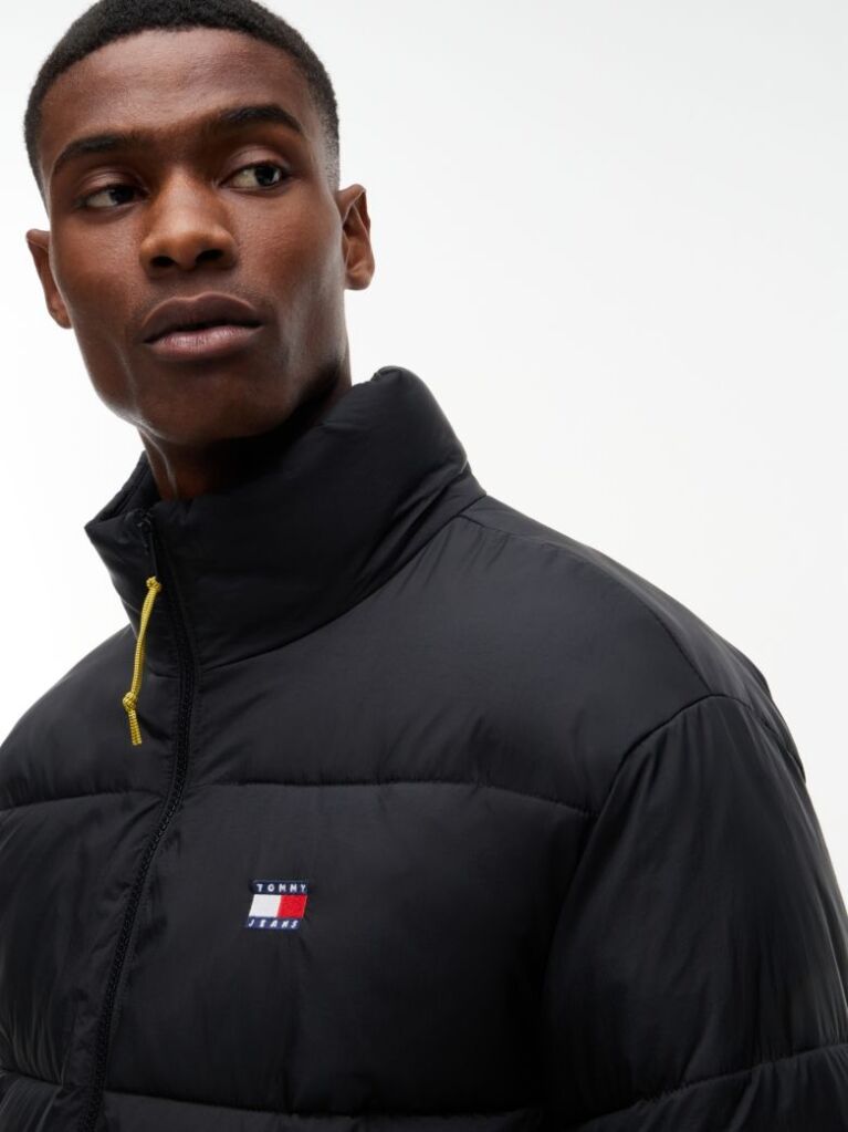 Black Water Repellent Crinkle Relaxed Puffer Jacket  Men