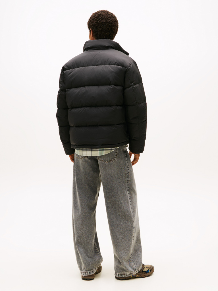 Negru Geaca Puffer Relaxata Hidrofuga Cu Textura Crinkle  Barbati