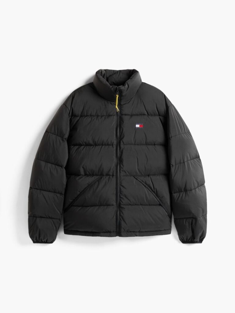 Black Water Repellent Crinkle Relaxed Puffer Jacket  Men