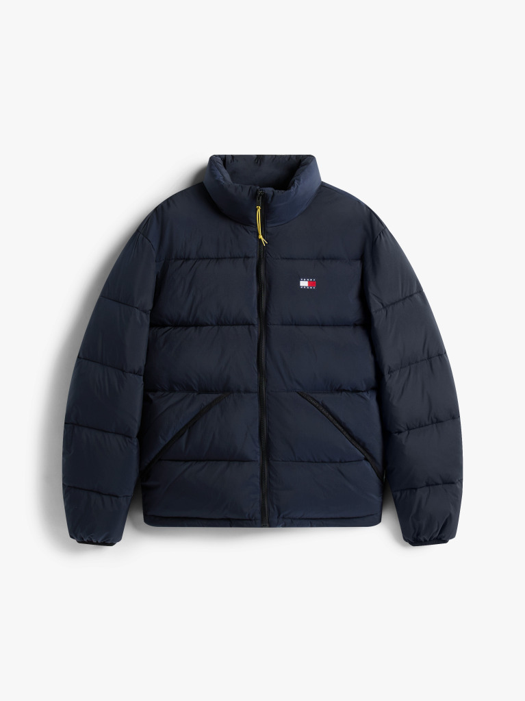 Blue Water Repellent Crinkle Relaxed Puffer Jacket  Men